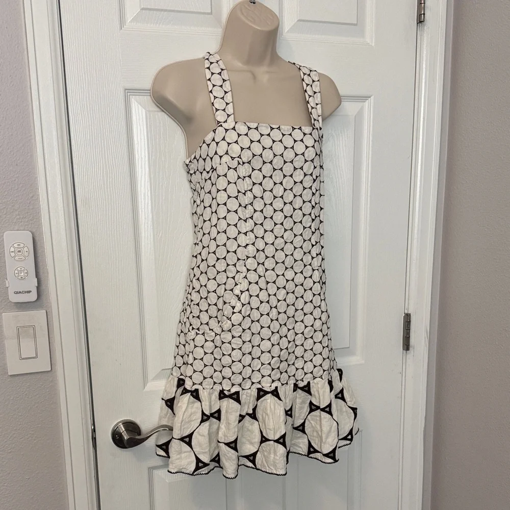 Diane Von Furstenberg white and gray polkadot linen dress
